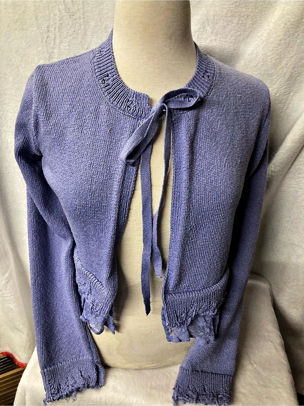 Zara Purple Tie-Front Cropped Knit Cardigan Size Medium